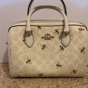 Coach Cream Bee Print Satchel